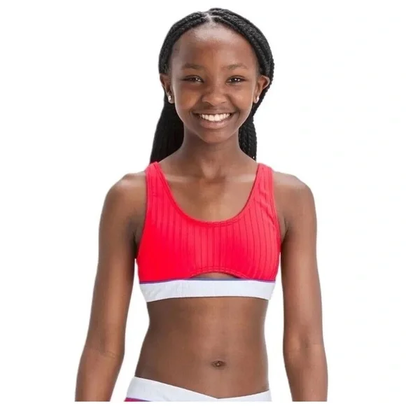 Art Class Girls Medium 8 Red Ribbed Swimsuit Top Americana UPF 50+ NWT - Picture 4 of 8